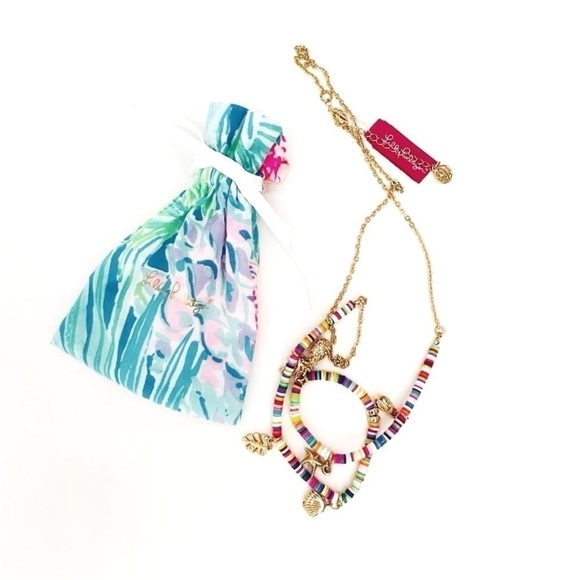 Lilly Pulitzer Tropical Charm Necklace Multicolor Beaded & Gold w/ Rhinestones - Picture 5 of 7
